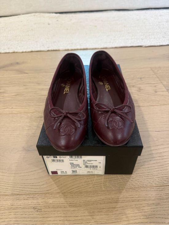 CHANEL Shoes - CHANEL Burgundy Quilted CC Bow Ballet Flats